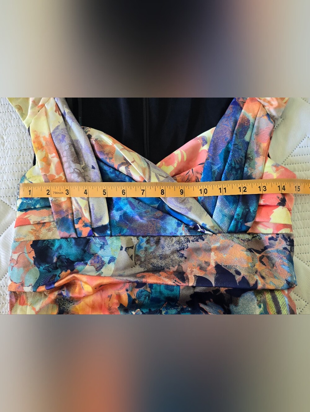 Ivy & Blu Abstract Watercolor Floral Ruched Cocktail Dress Sz. 8 - Picture 6 of 9